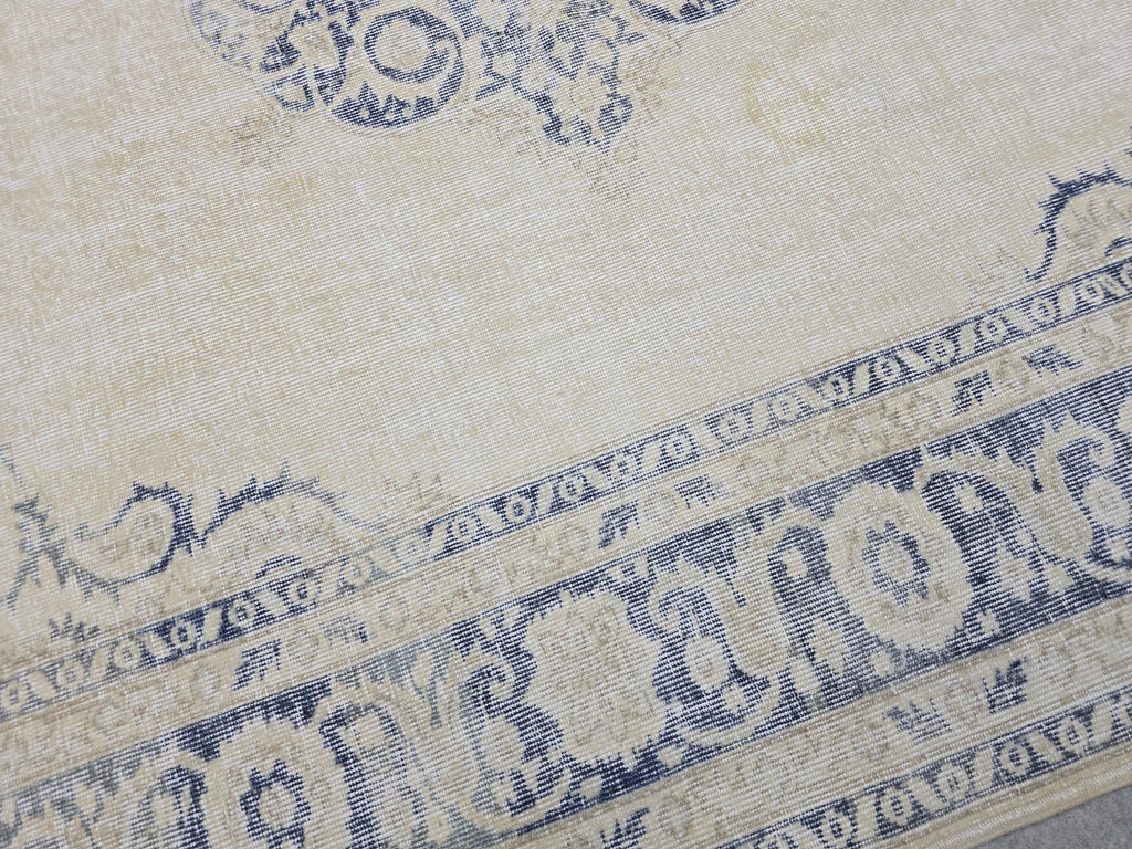8x10 Faded Oushak Wool Area Rug Handmade Vintage Turkish Beige Blue Oriental Carpet