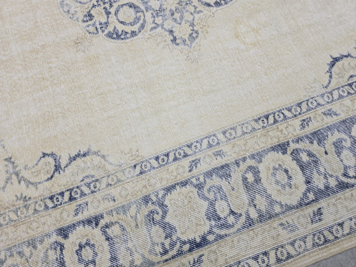 8x10 Faded Oushak Wool Area Rug Handmade Vintage Turkish Beige Blue Oriental Carpet