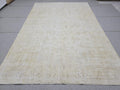 7x10 Handknotted Turkish Oushak Rug, Cream Beige Faded Wool Carpet