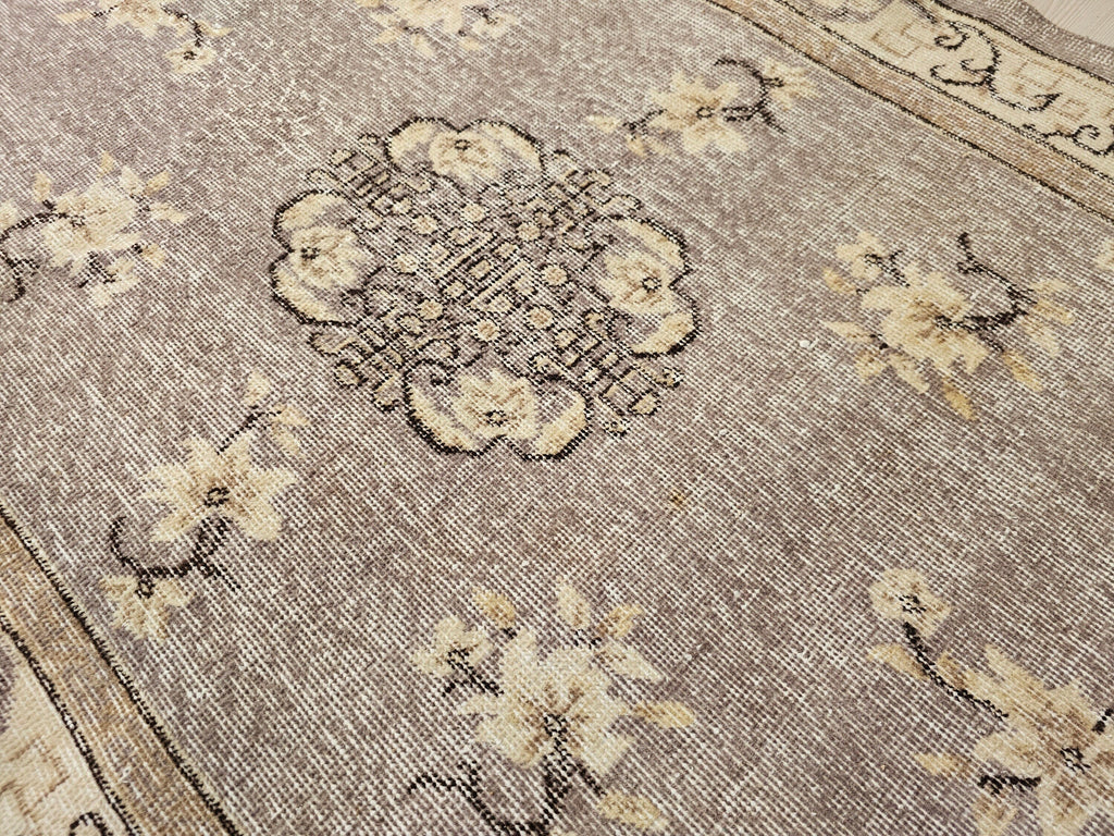 4x6 Vintage Turkish Oushak Rug: Hand-Knotted Organic Wool Small Rug