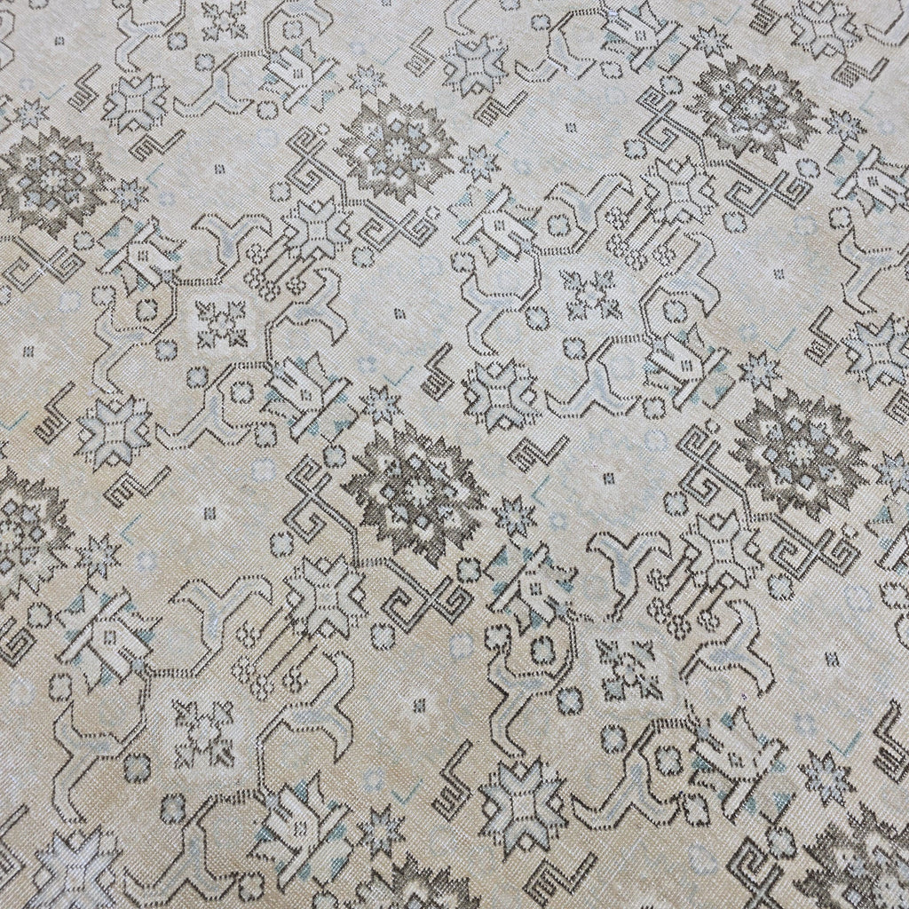 Large Hand-Knotted Turkish Oushak Rug: 9.25 x 13 ft, Neutral Floral