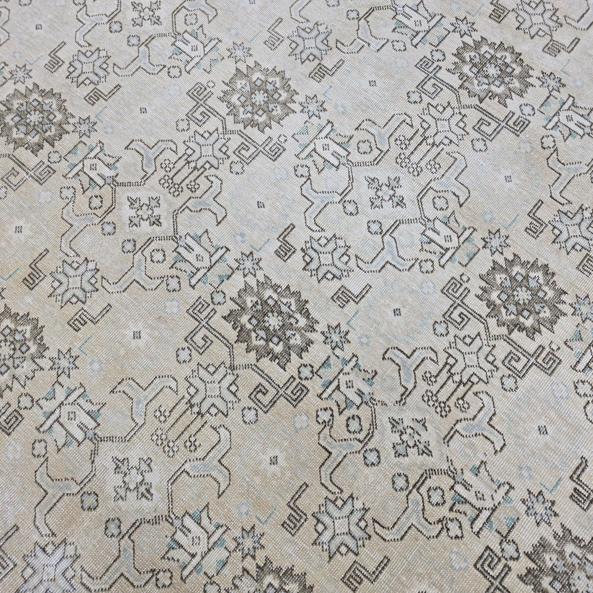 Large Hand-Knotted Turkish Oushak Rug: 9.25 x 13 ft, Neutral Floral