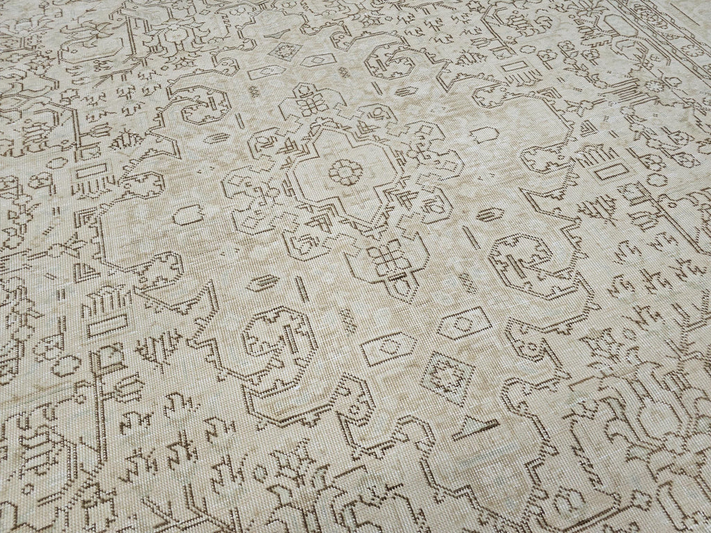 9.60x12.60 feet Geometric Vintage Neutral Heriz Area Rug Handmade