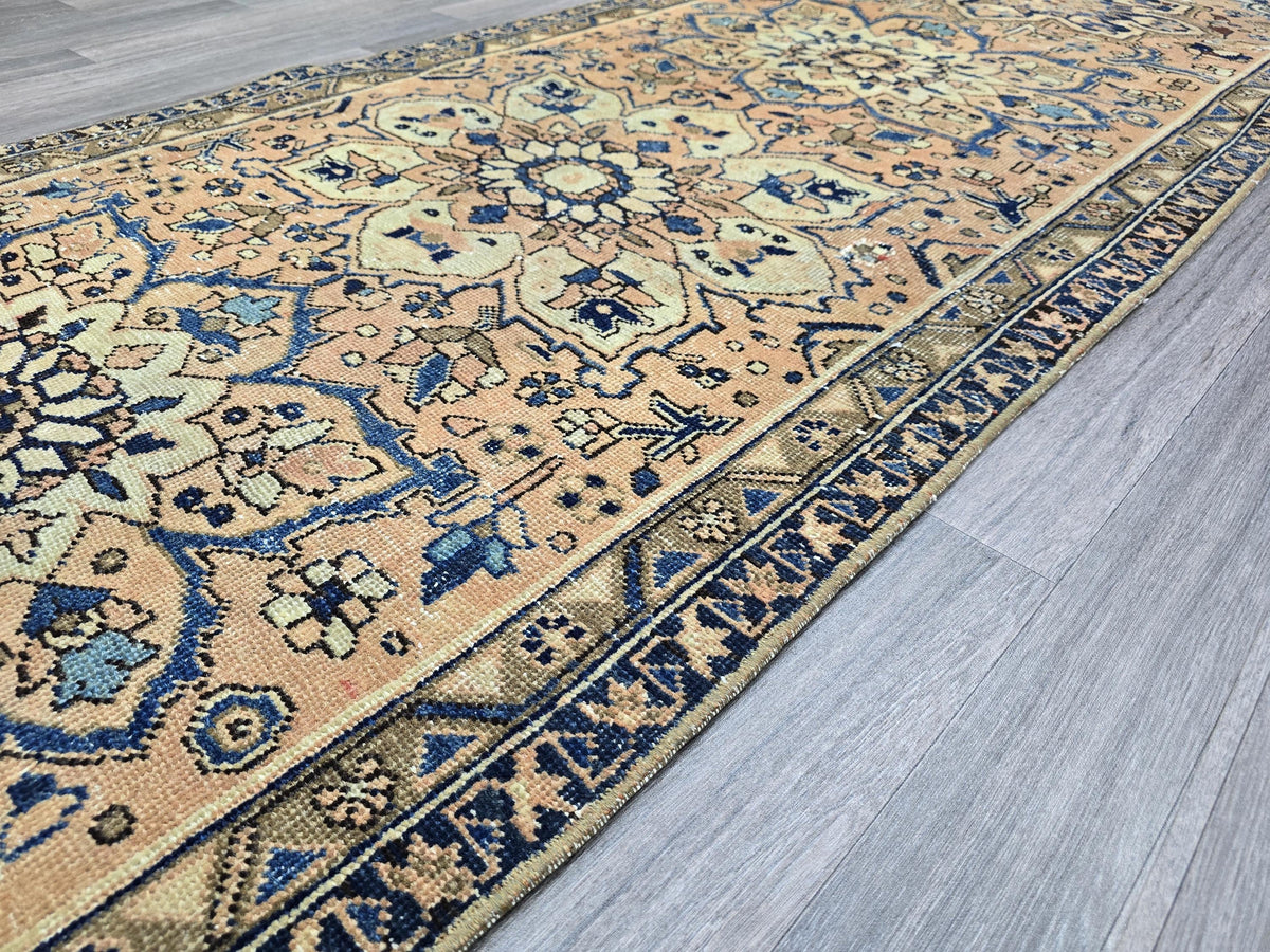 Hand Knotted Vintage Runner (3.40x10 ft): Traditional Pastel Hallway Rug