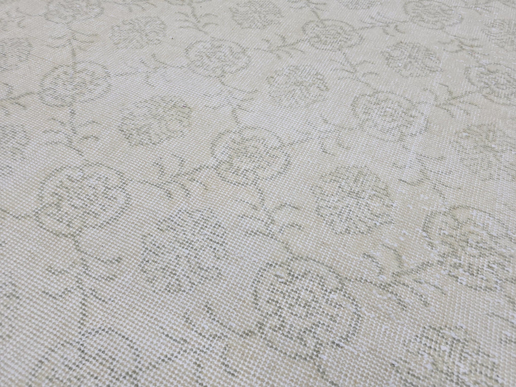 7x11 Vintage Turkish Oushak Rug, Handknotted Ivory Floral Wool Carpet