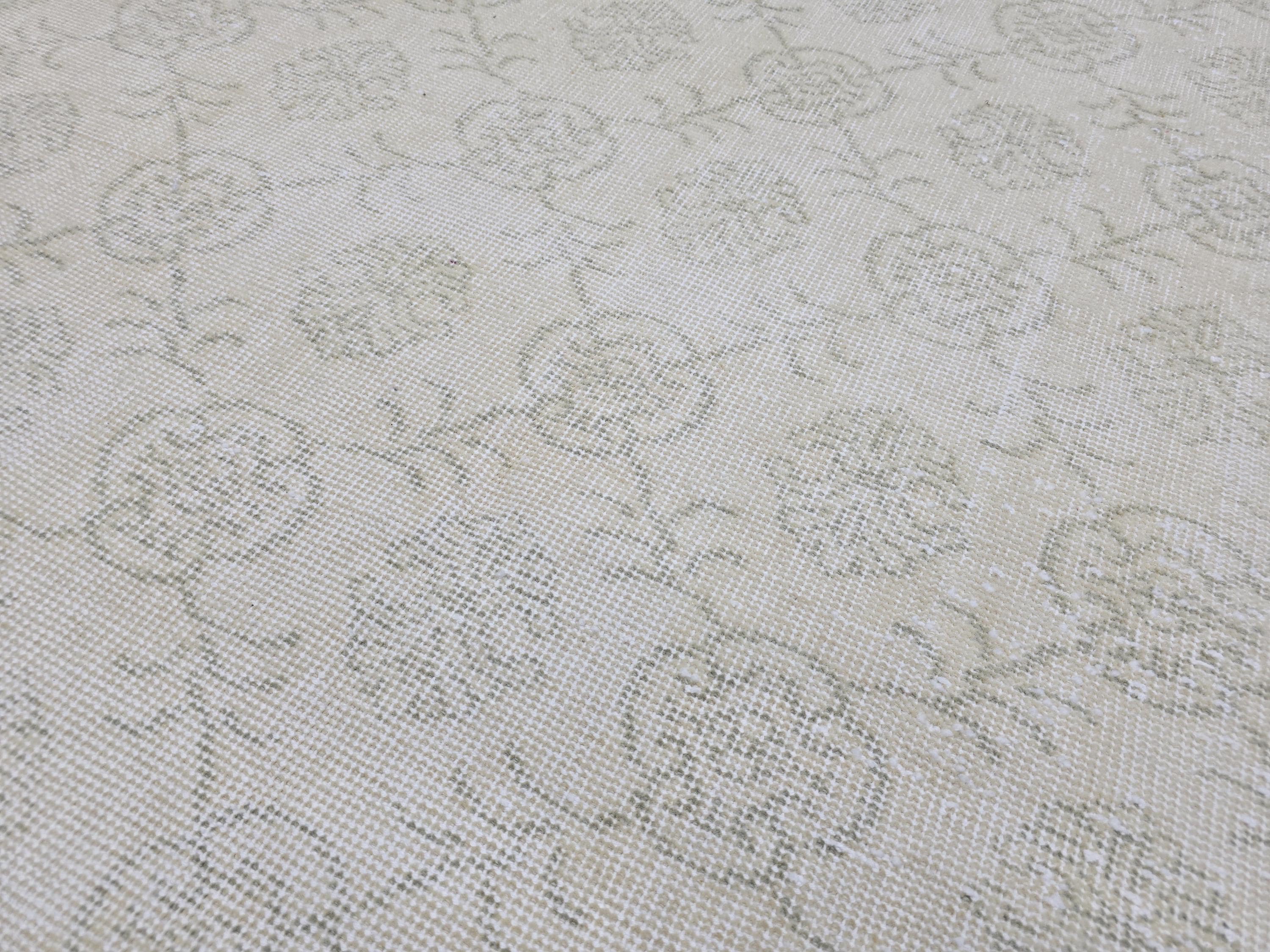 7x11 Vintage Turkish Oushak Rug, Handknotted Ivory Floral Wool Carpet