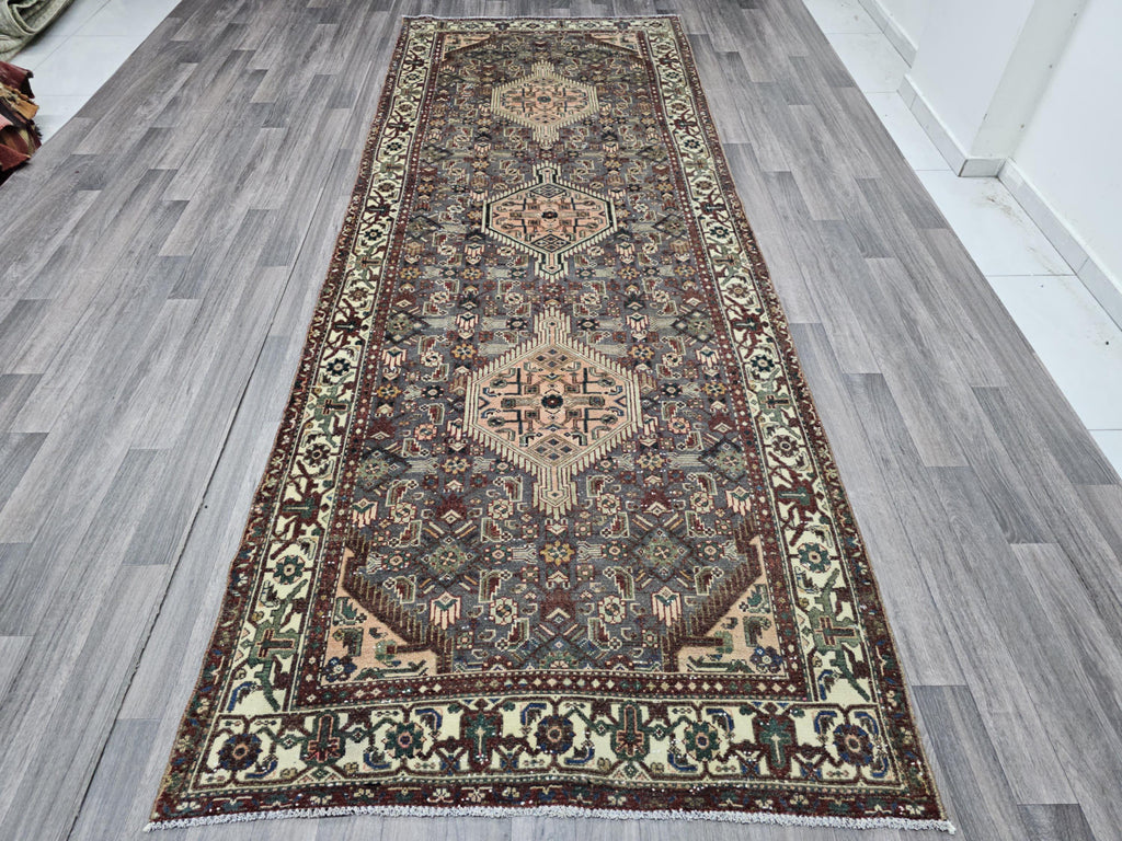 4x11 Classic Vintage Wool Runner Rug Geometric Design Hand Knotted