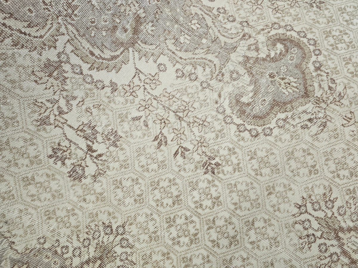 7x10 Neutral Oushak Rug: Hand-Knotted Vintage Wool Area Rug