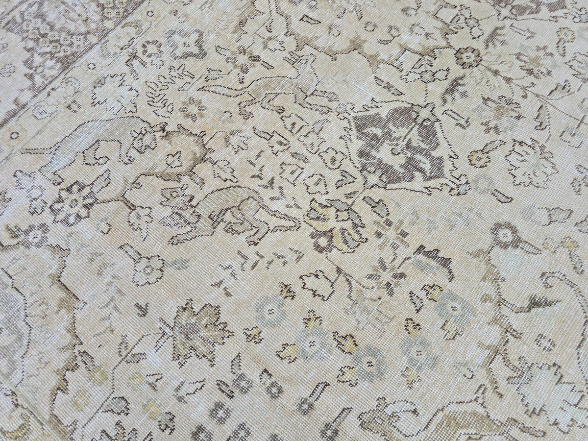 10x12 Turkish Rug, Beige Animal Design Vintage Hand Knotted Wool Rug