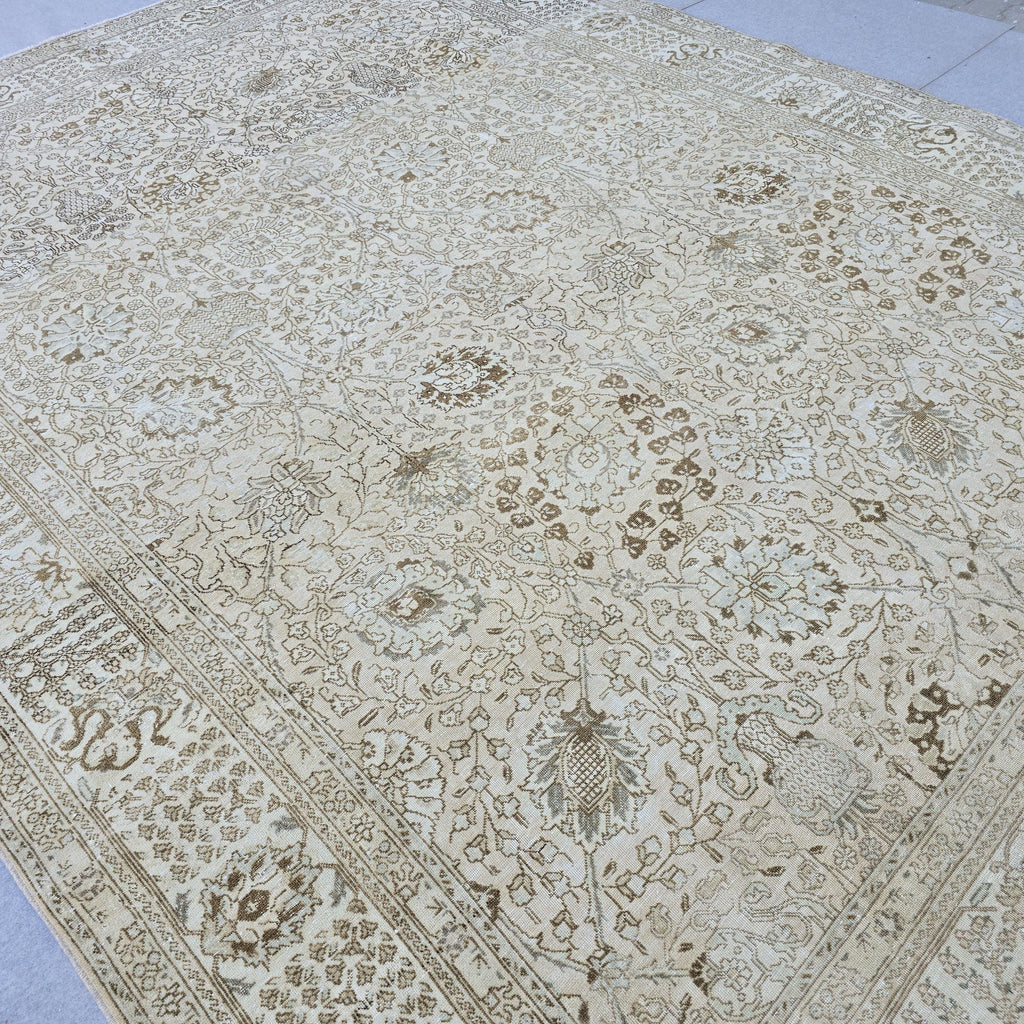 9x12 Oushak Rug Floral Design/ Hand Knotted High Quality Wool Rug/ Neutral Area Rug/ Turkish Rug 9x12/ Antique Turkish Rug/ Beige Rug