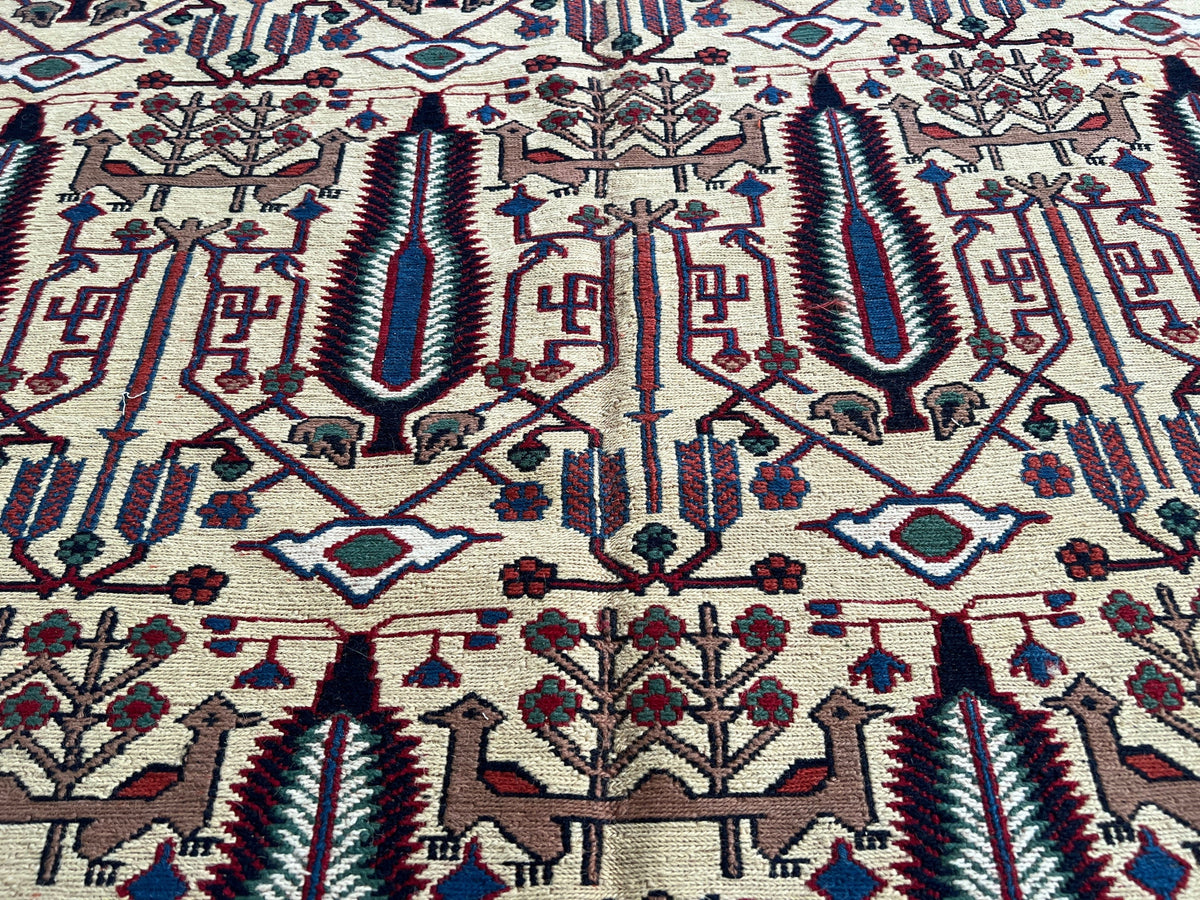 Vintage Cecim Soumak Rug: 7x9 Hand-Knotted Wool Tribal Rug