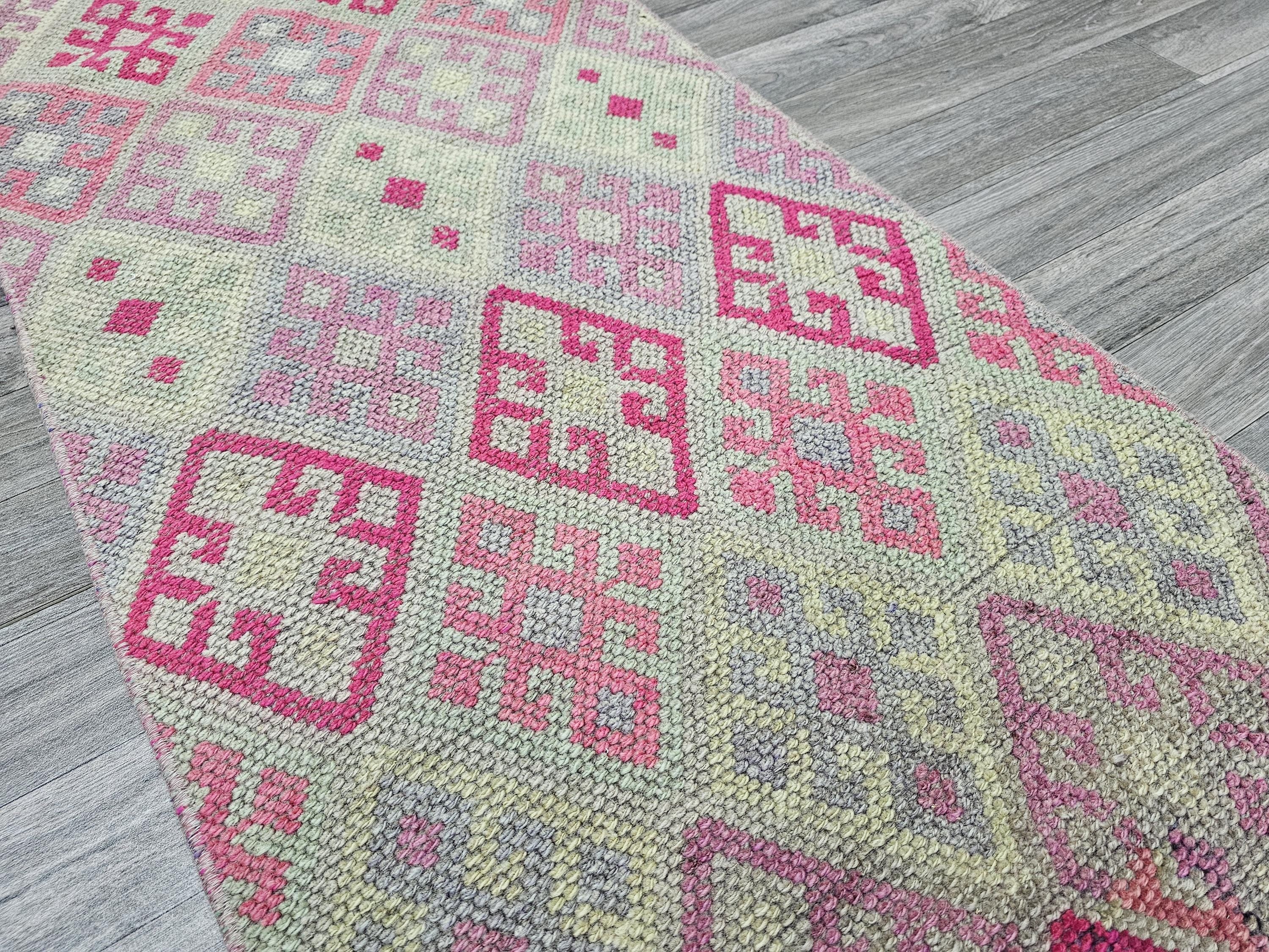 Vintage Turkish Runner Rug: Handwoven Oriental Hallway Rug (2.25x13.70 feet)