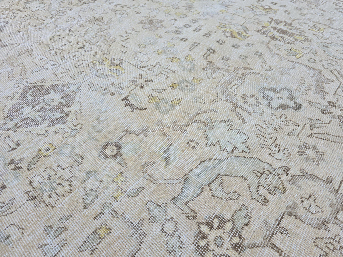 10x12 Turkish Rug, Beige Animal Design Vintage Hand Knotted Wool Rug
