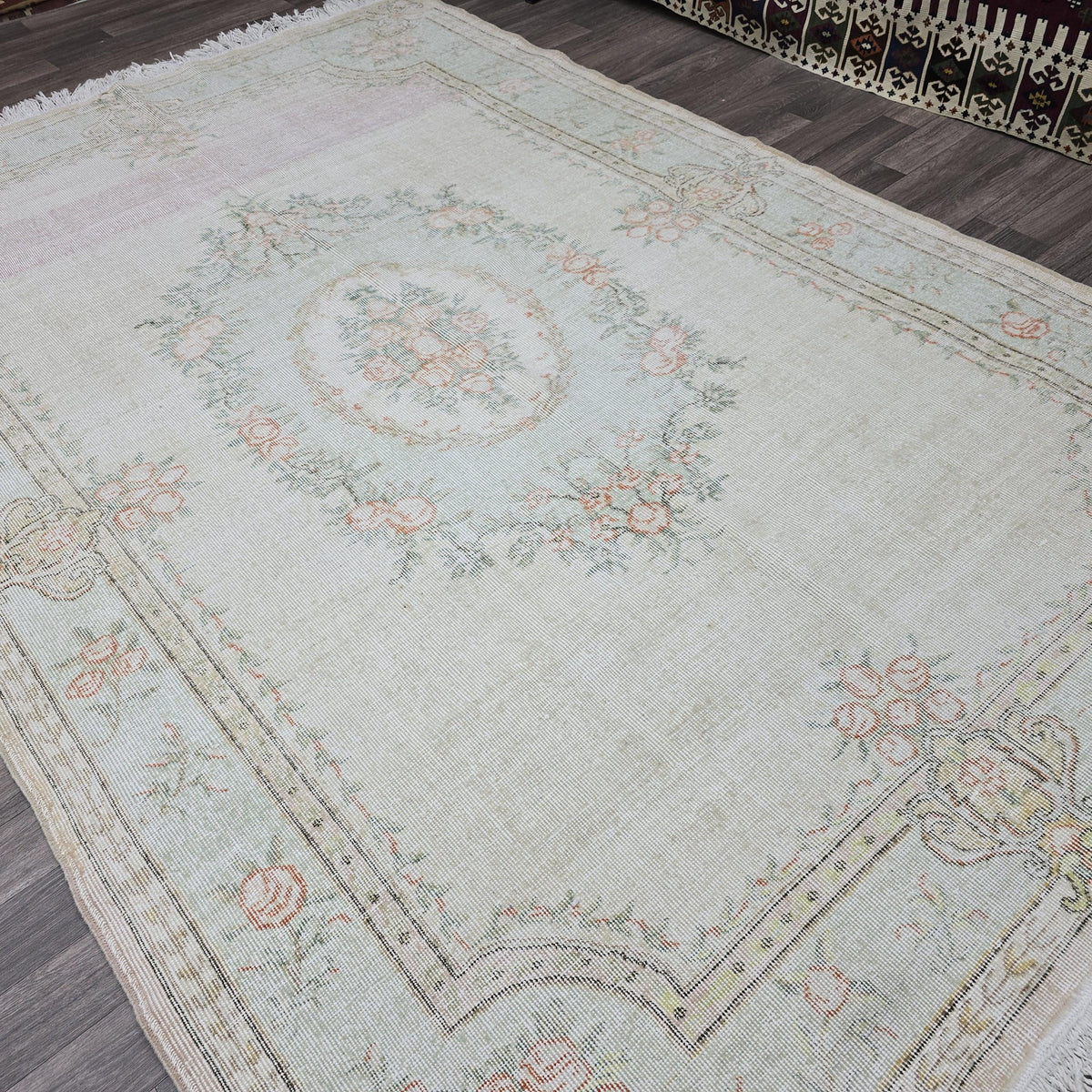 Vintage Handmade Wool Oushak Rug | 6x9 Turkish Boho Decor
