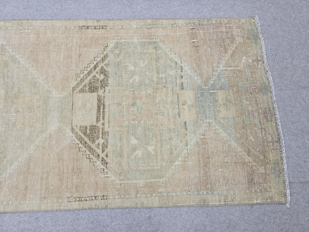 Turkish Rug 3x12, Neutral Runner Rug, Faded Distressed Wool Hallway Runner, Muted Oushak Stair Runner, Vintage Boho Kitchen Carpet