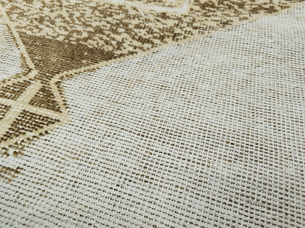 Vintage Turkish Oushak Runner Rug: 3x13 Neutral Wool Hallway Carpet