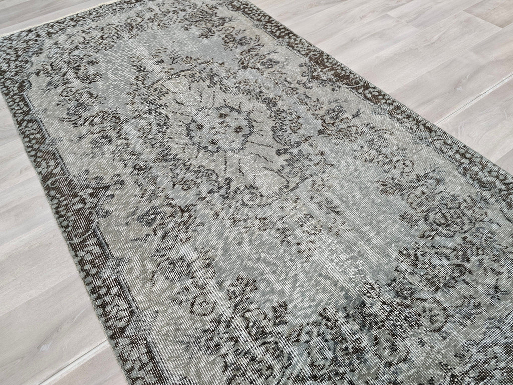 4x7 Overdyed Turkish Wool Rug: Floral Oushak Rug