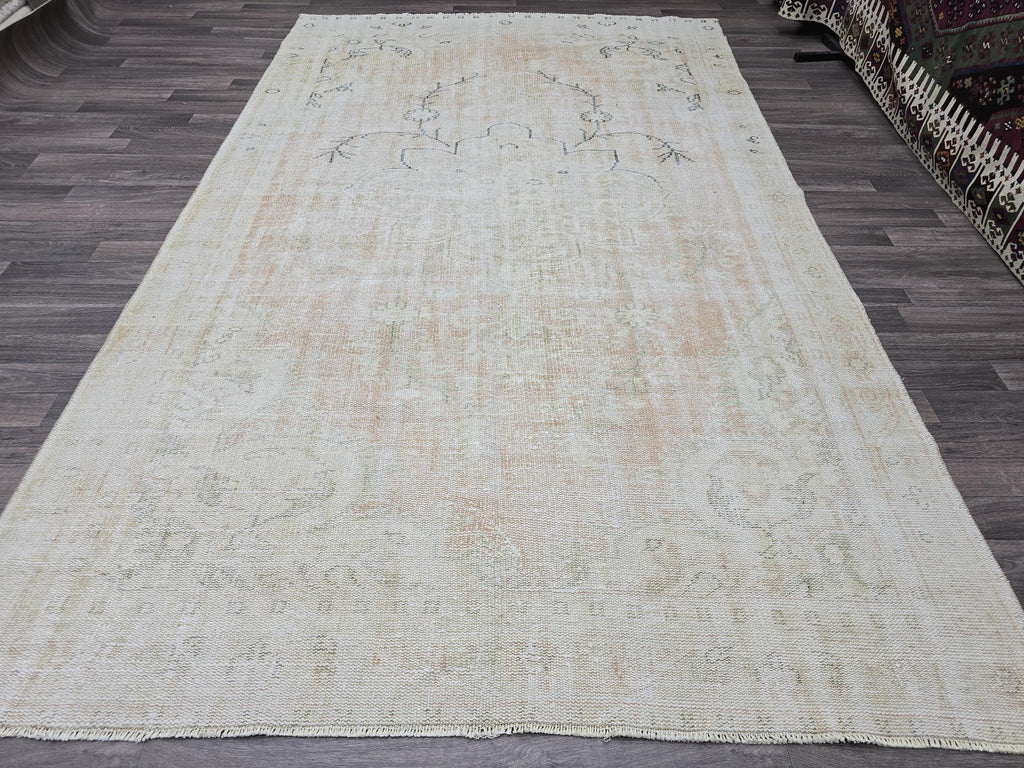 6x10 Vintage Turkish Oushak Rug: Hand-Knotted Wool, Neutral Beige