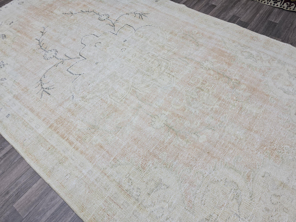 6x10 Vintage Turkish Oushak Rug: Hand-Knotted Wool, Neutral Beige
