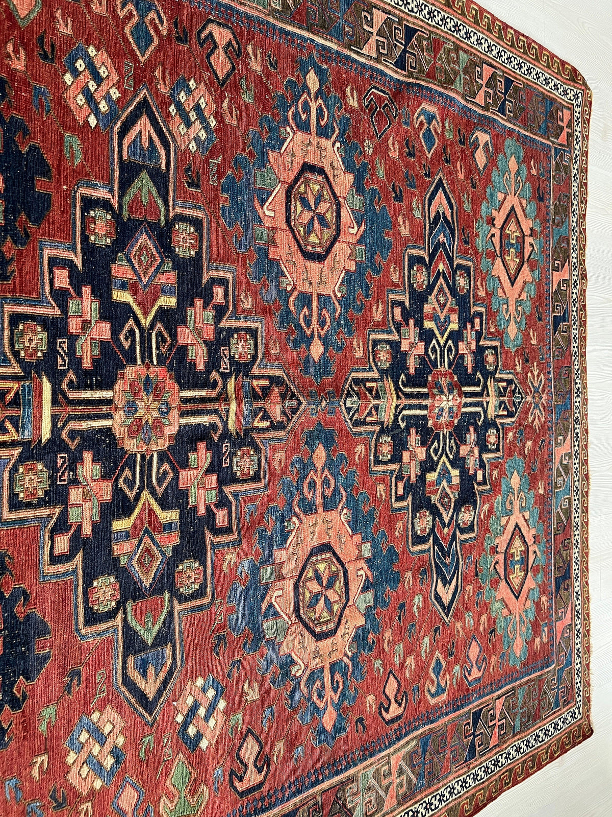 Antique Caucasian Soumak Rug: Hand-Knotted Wool, Tribal Design (5x6.35 ft)