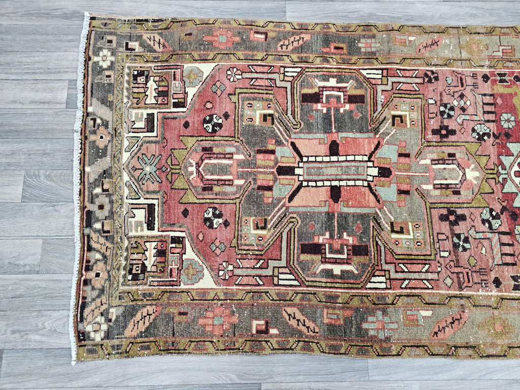 Hand Knotted Wool Runner: 3.5x11 Vintage Turkish Oushak Rug
