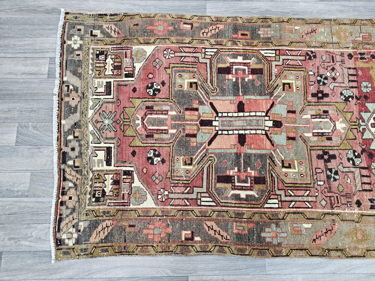 Hand Knotted Wool Runner: 3.5x11 Vintage Turkish Oushak Rug