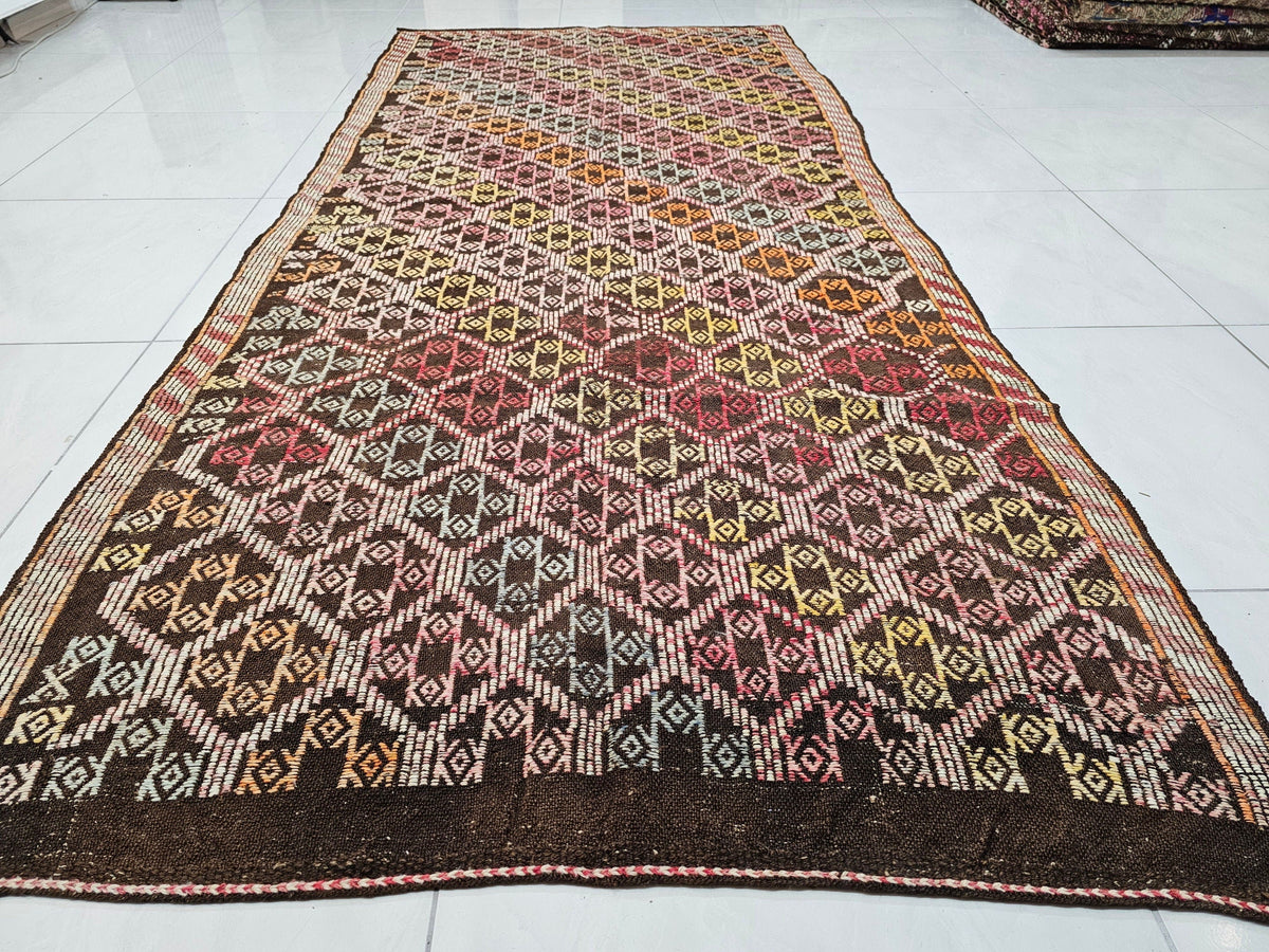 4x10 Turkish Cecim rug Runner: Handwoven Wool Rug, 4x10 Tribal Hallway