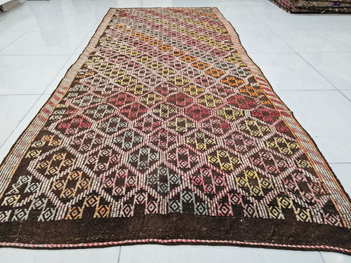 4x10 Turkish Cecim rug Runner: Handwoven Wool Rug, 4x10 Tribal Hallway