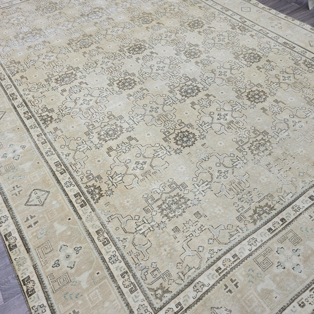 Large Hand-Knotted Turkish Oushak Rug: 9.25 x 13 ft, Neutral Floral