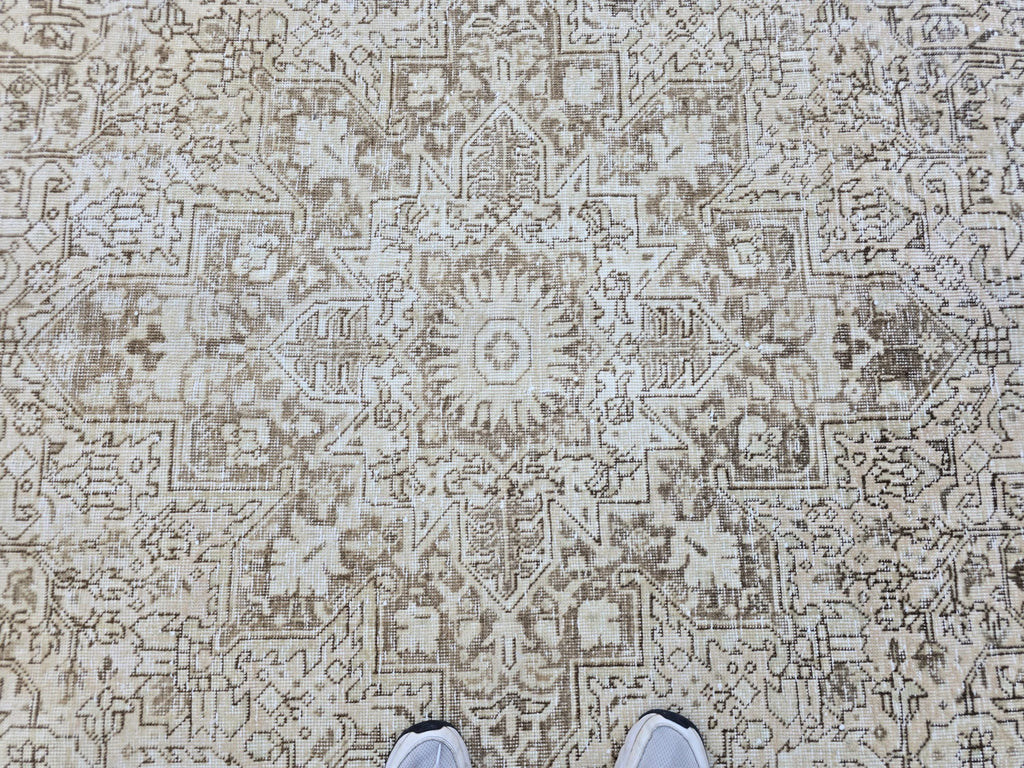 Turkish Rug 8x11, Mushroom Taupe Wool Area Rug, Star Medallion Heriz Style Carpet for Living Room, Dining Room, Bedroom, Boho Decor
