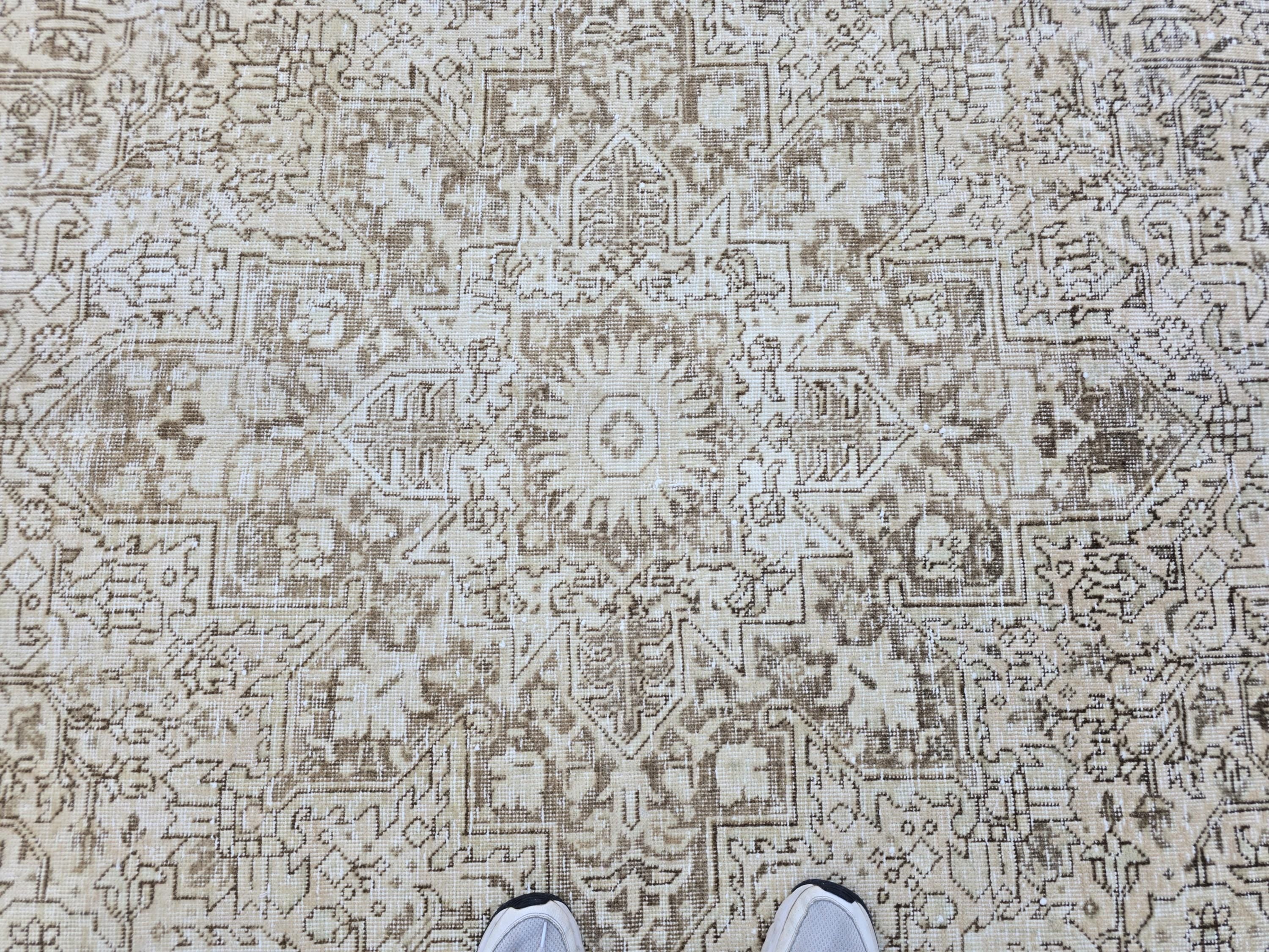 Turkish Rug 8x11, Mushroom Taupe Wool Area Rug, Star Medallion Heriz Style Carpet for Living Room, Dining Room, Bedroom, Boho Decor