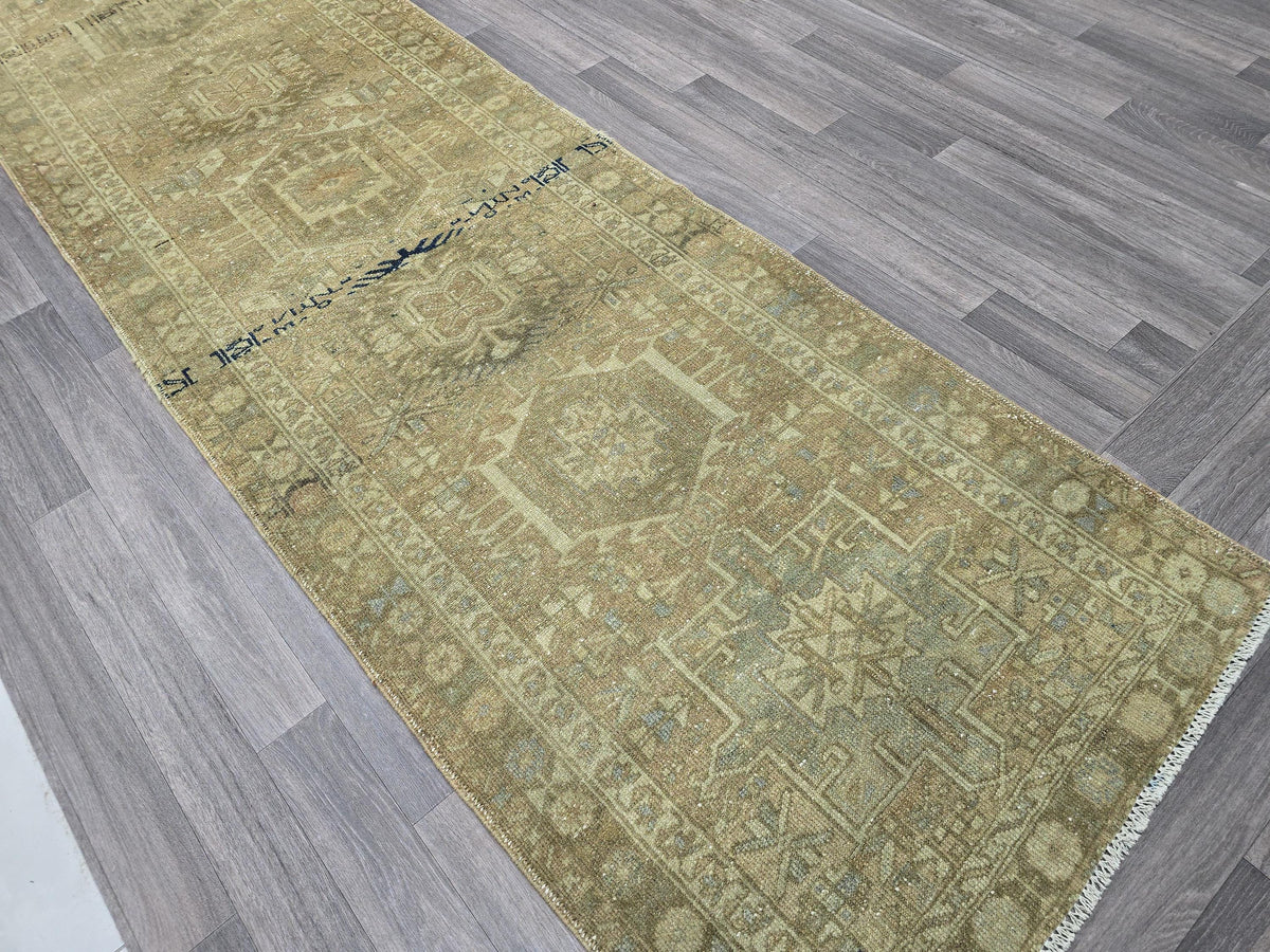 3x11 Antique Heriz Wool Runner Rug for hallway, Kitchen and Aisle Muted earth tone
