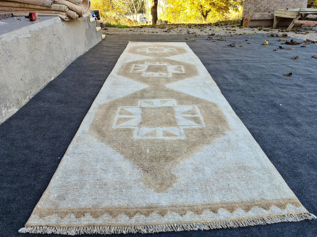 Hand Knotted Oushak Runner: Wide Turkish Hallway Rug (3.28x12.66 ft)