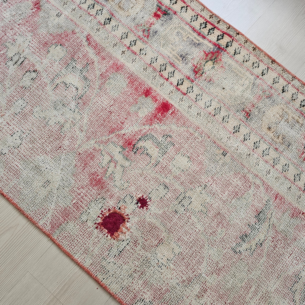 Vintage Turkish Oushak Runner Rug: 2.6x10 ft, Narrow Floral Wool Rug
