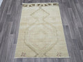3x4 Neutral Oushak Turkish doormat, wool Vintage Bathmat, Small Turkish Rug