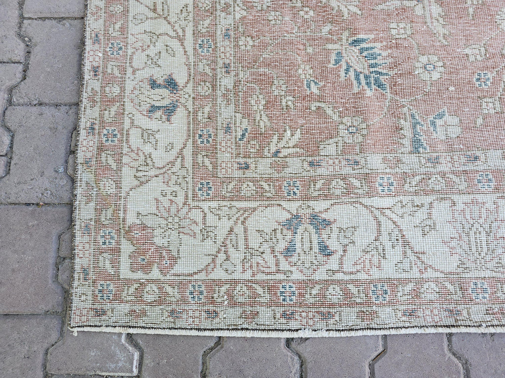 7x10 Hand-Knotted Turkish Oushak Rug: Faded Oriental Area Carpet