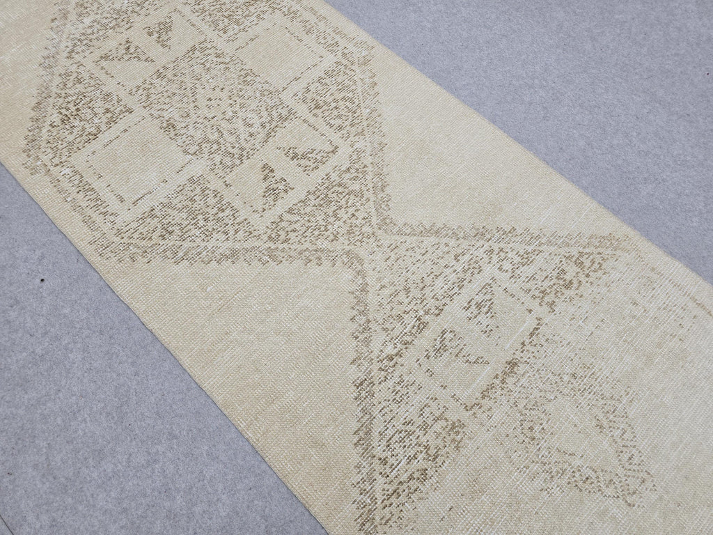 3x12 Turkish Runner - Vintage Oushak Runner Rug: 3x12.25 ft, Neutral Wool Carpet runner Rug