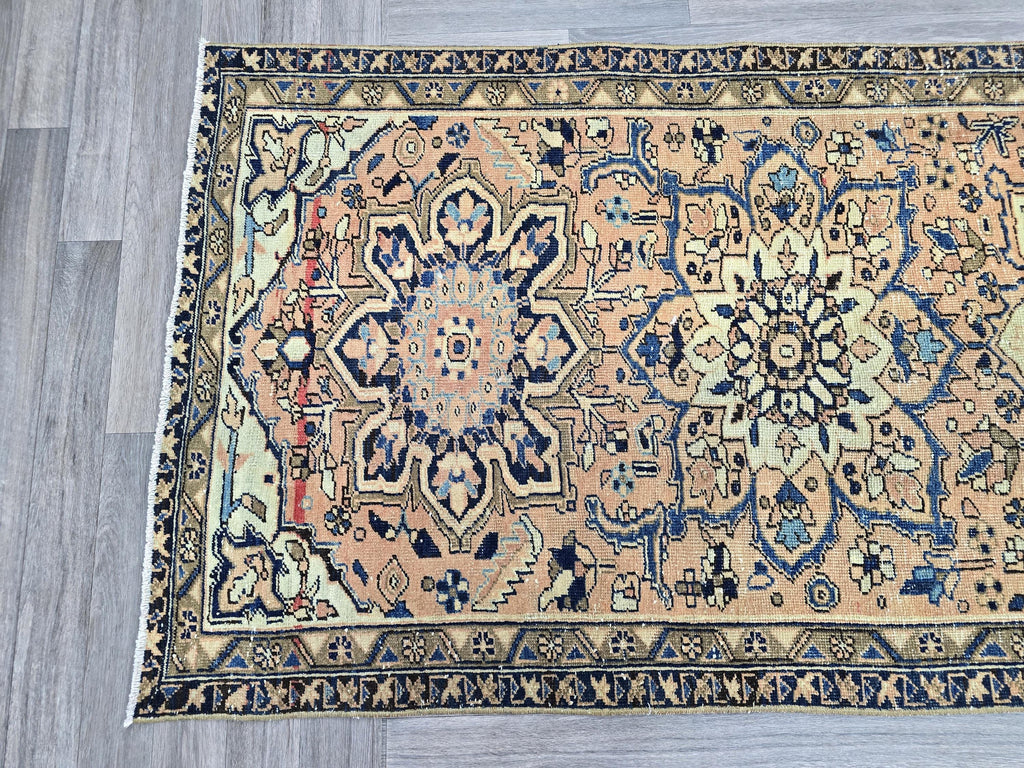 Hand Knotted Vintage Runner (3.40x10 ft): Traditional Pastel Hallway Rug
