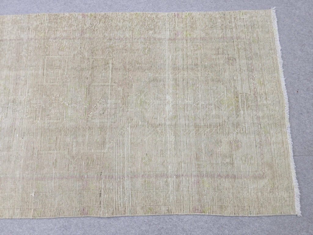 3x12 Oushak Runner Rug, Faded Solid Beige Turkish Wool Hallway Runner, Distressed Minimalist Anatolian Corridor Rug, Neutral Boho Decor