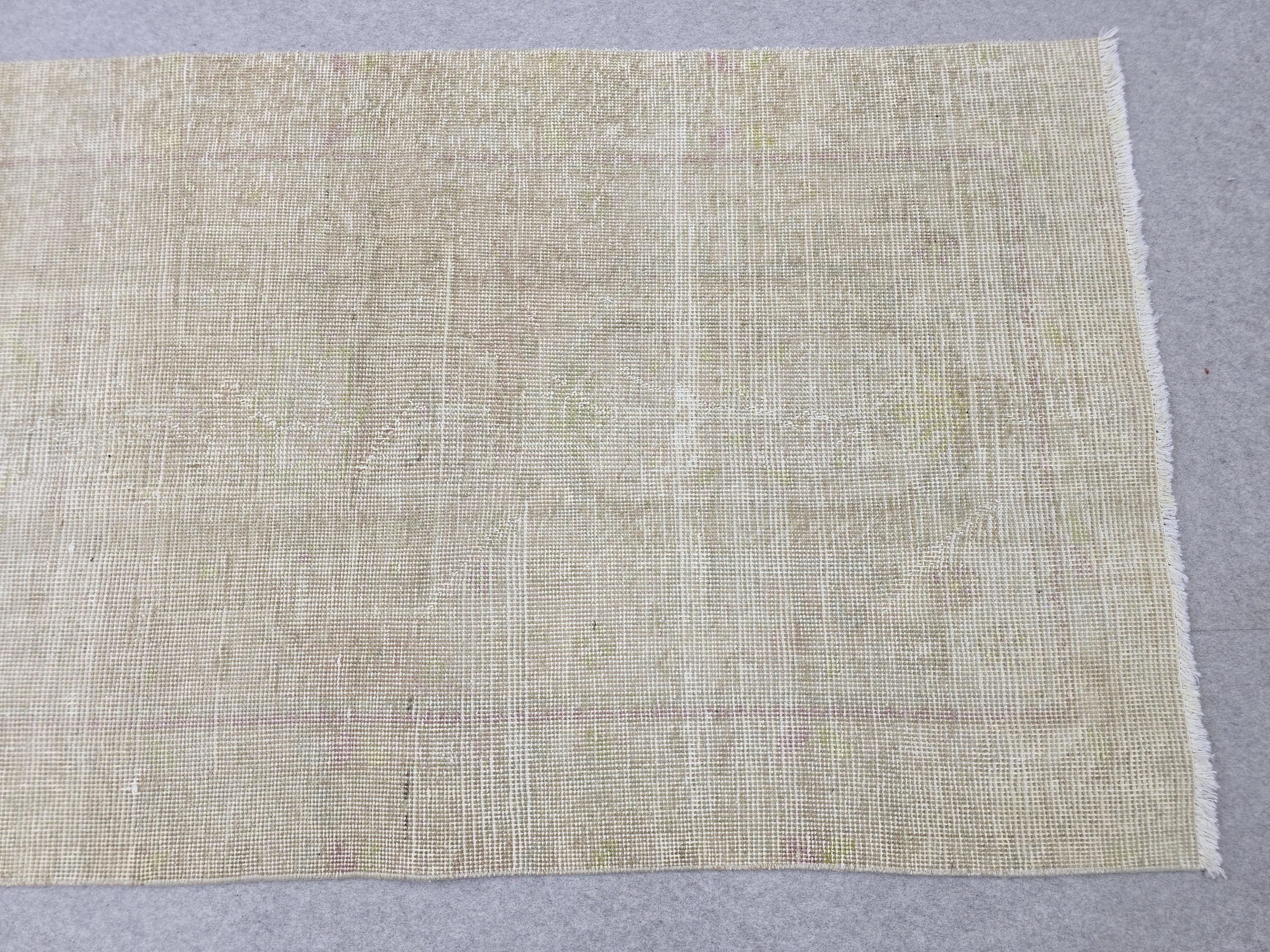 3x12 Oushak Runner Rug, Faded Solid Beige Turkish Wool Hallway Runner, Distressed Minimalist Anatolian Corridor Rug, Neutral Boho Decor