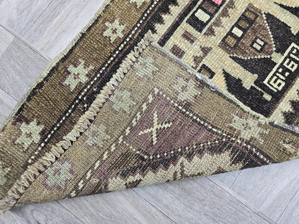 Hand Knotted Turkish Doormat and Bath mat Neutral Beige Brown - 20x41 inches