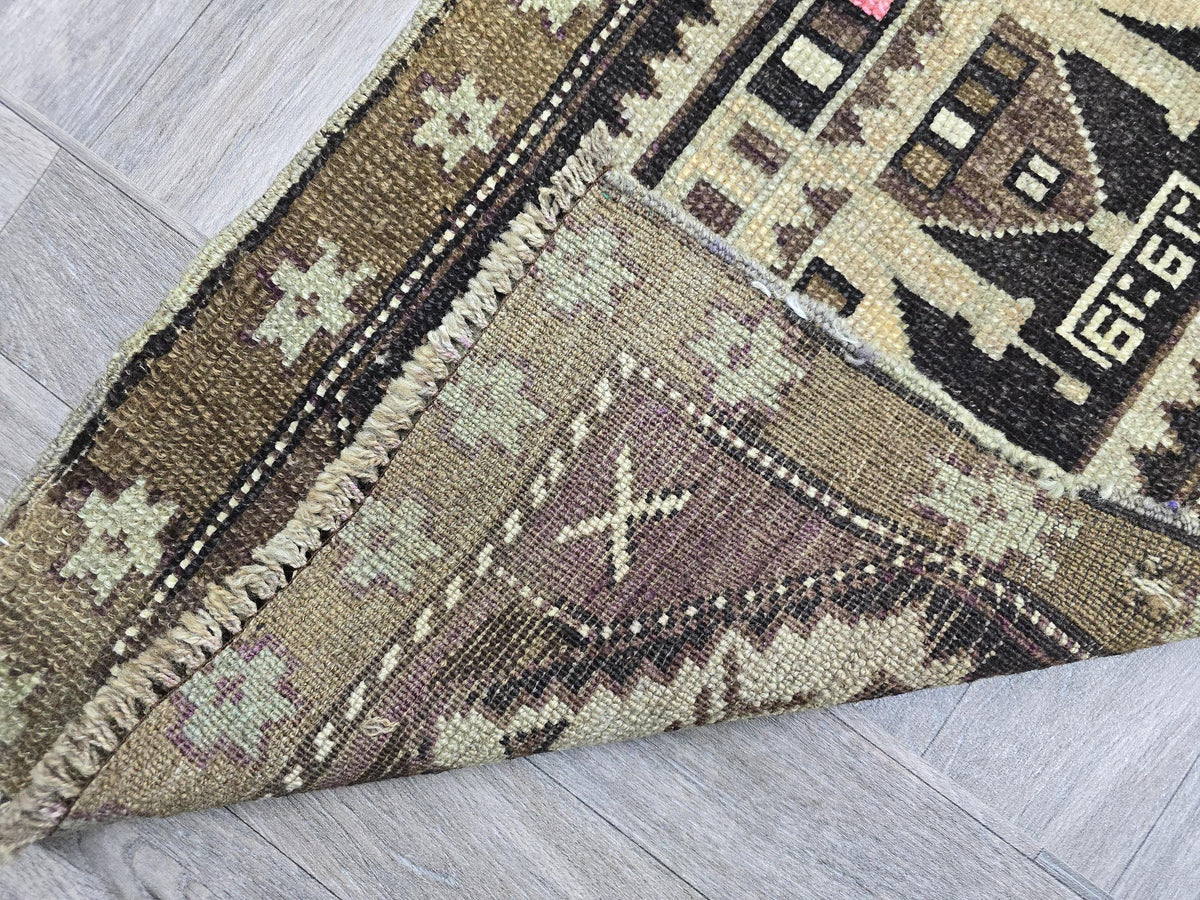 Hand Knotted Turkish Doormat and Bath mat Neutral Beige Brown - 20x41 inches