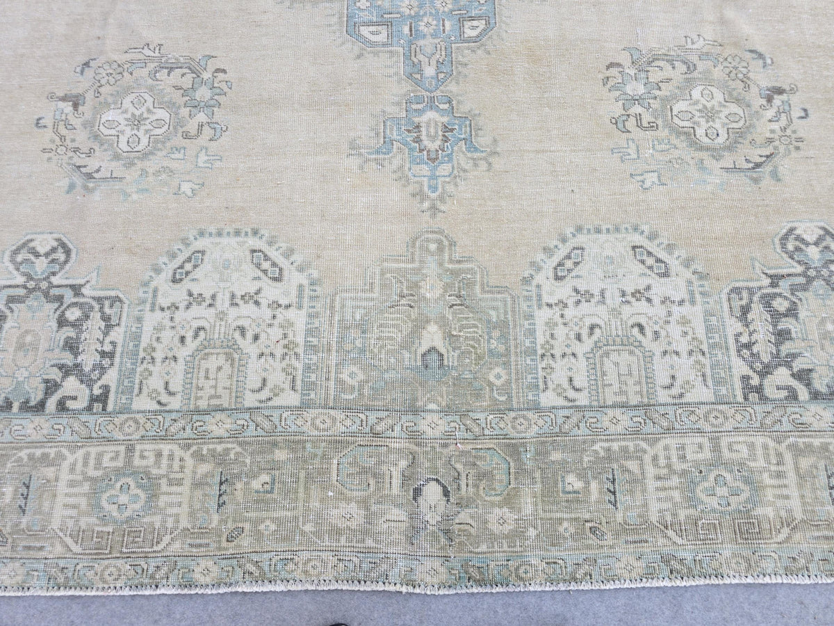 Neutral Oushak Rug: 9.65x12.45 ft Hand-Knotted Wool Turkish Rug