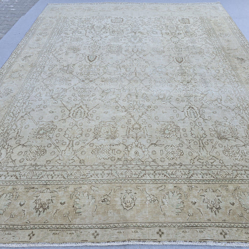 10x13 Neutral Vintage Rug Cream Beige Oushak Area Rug Office Traditional Decor
