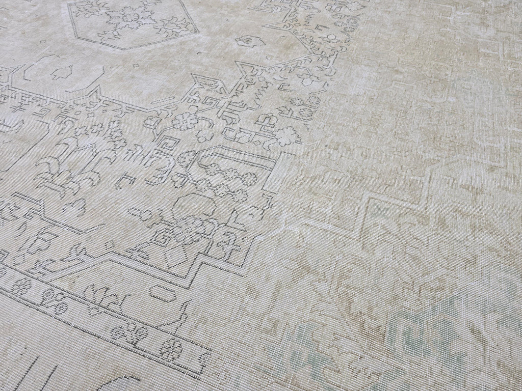 Oversized Neutral Oushak Rug: 9x12 Vintage Turkish Wool Carpet