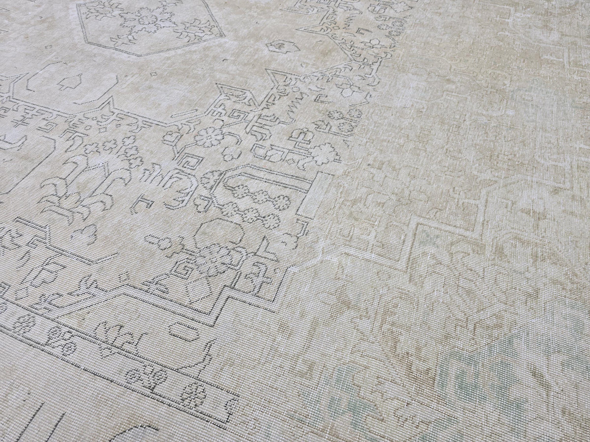 Oversized Neutral Oushak Rug: 9x12 Vintage Turkish Wool Carpet