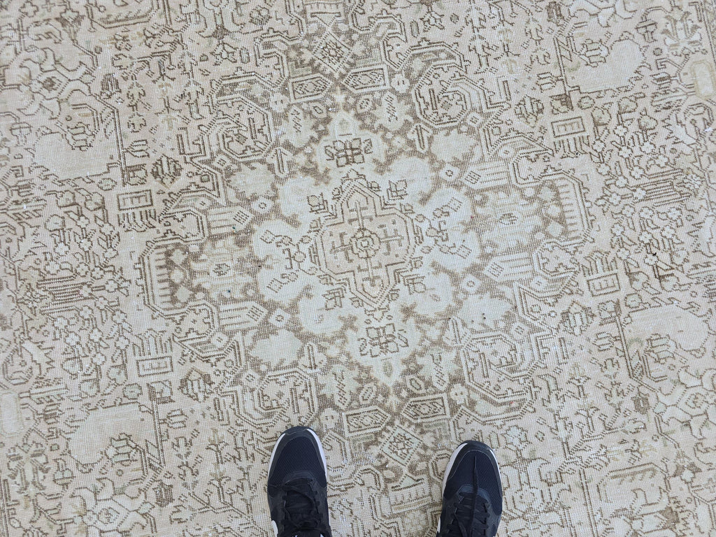 8x11 Hand-Knotted Wool Oushak Rug: Neutral Turkish Boho Decor