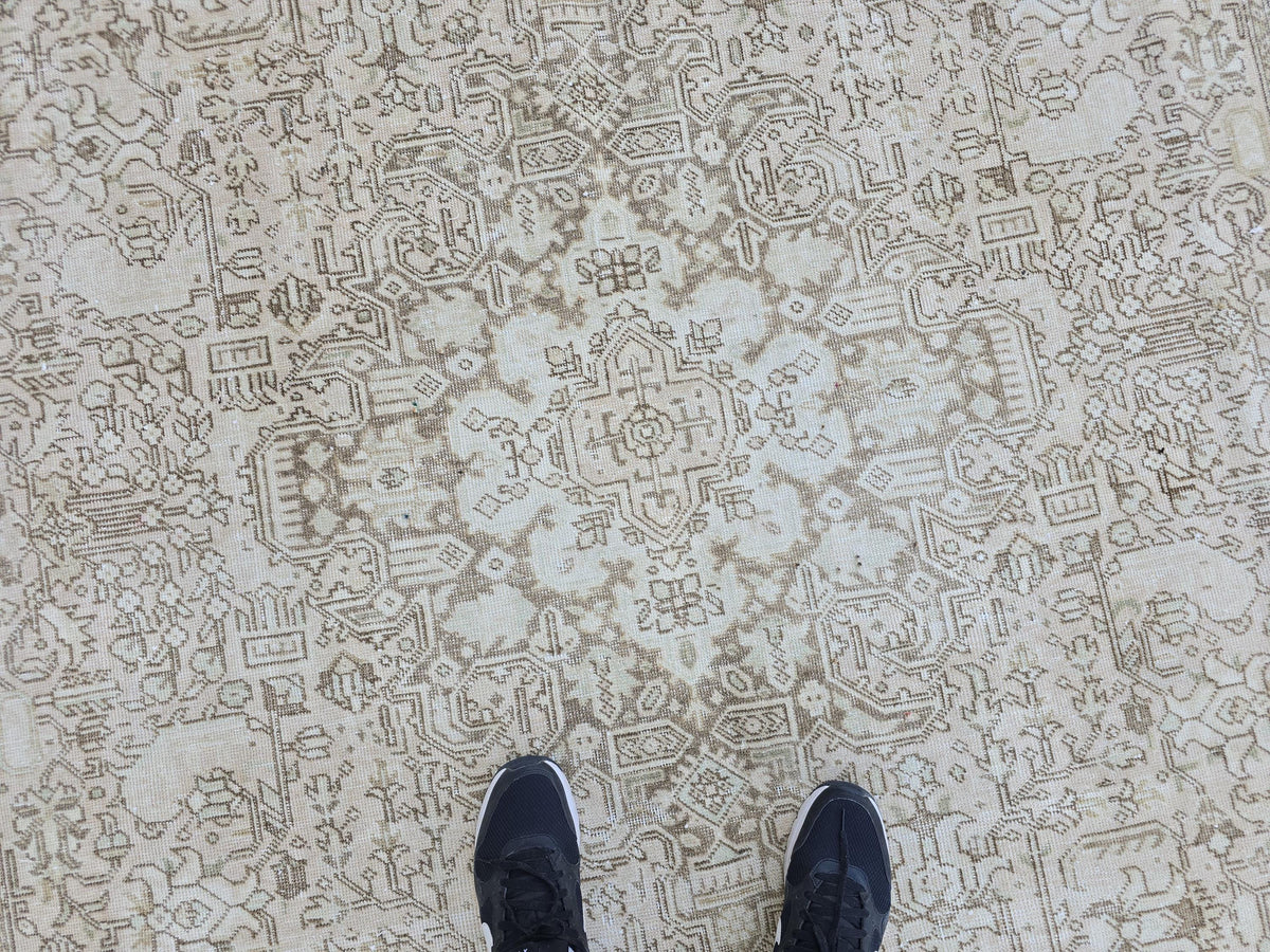8x11 Hand-Knotted Wool Oushak Rug: Neutral Turkish Boho Decor