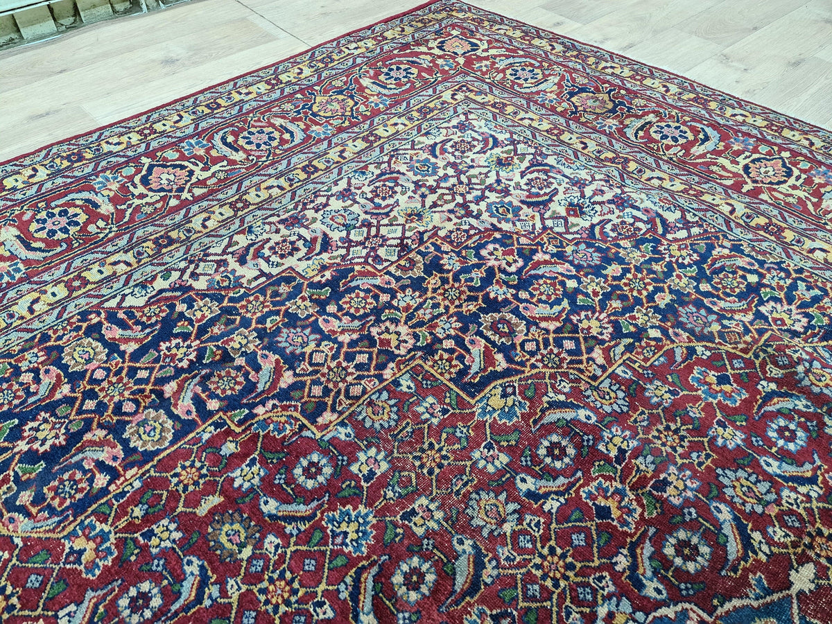 Antique Turkish Keshan Rug - HandKnotted Wool Vegetable Dyed Carpet /9,5x 12,8 feet