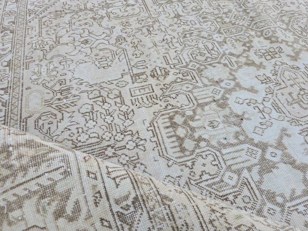 8x11 Hand-Knotted Wool Oushak Rug: Neutral Turkish Boho Decor